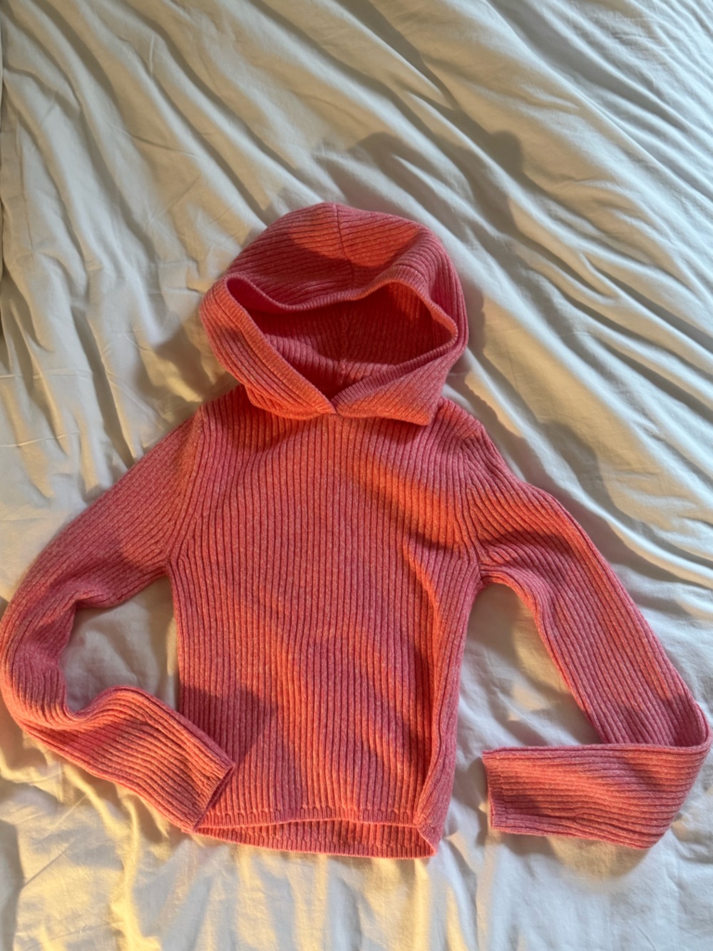 aerie Pink Ribbed Hooded Sweater